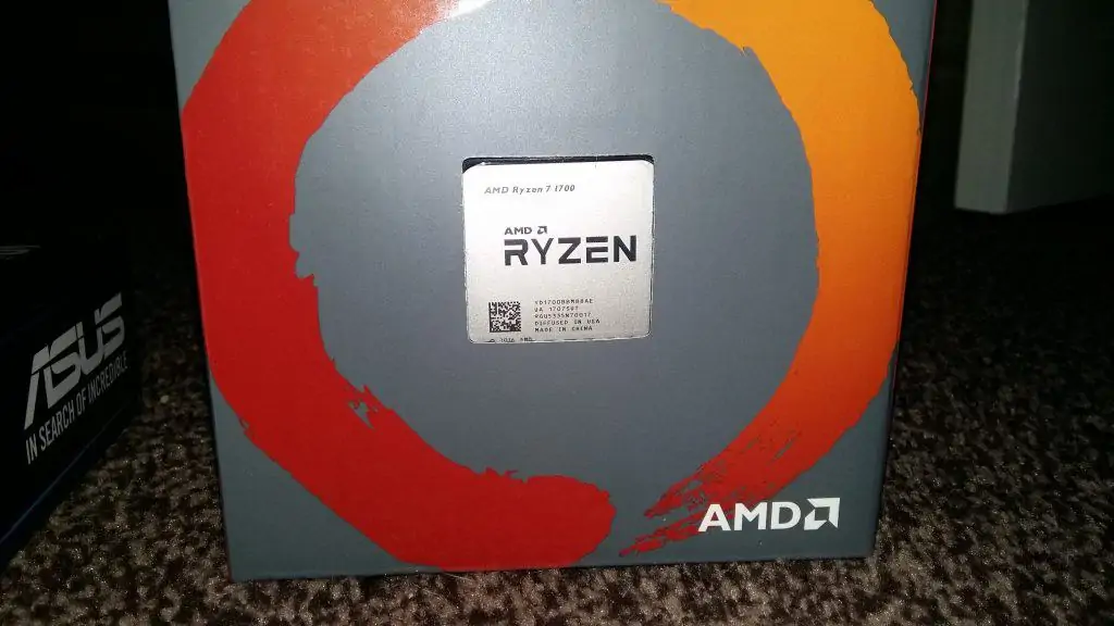 A Ryzen 1700 CPU showing in the original AMD retail box