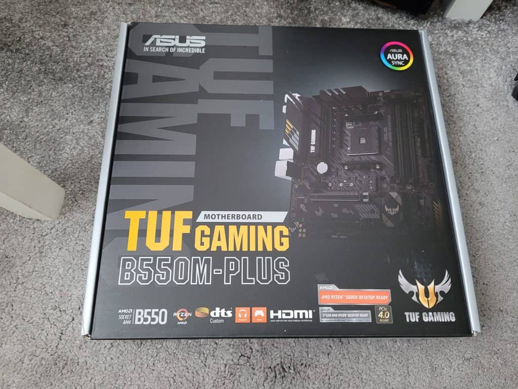 An ASUS TUF Gaming B550M Plus motherboard for AMD Ryzen
