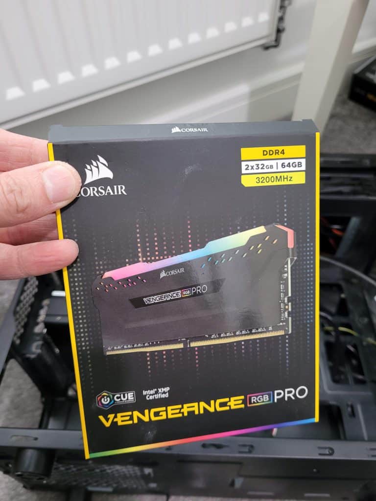 The box for 64GB of Corsair Vengeance RGB PRO DDR4 RAM
