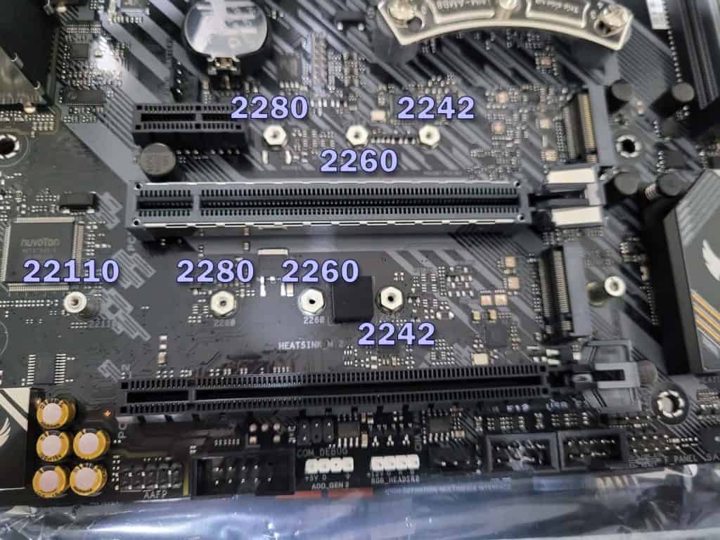 Various M.2 sizes annotated on my Asus motherboard
