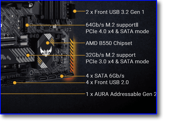 Asus motherboard listing showing one PCIE4 M.2 slot and one PCIE3 M.2 slot