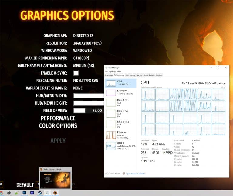 A game Serious Sam 4 mainly using more GPU than CPU
