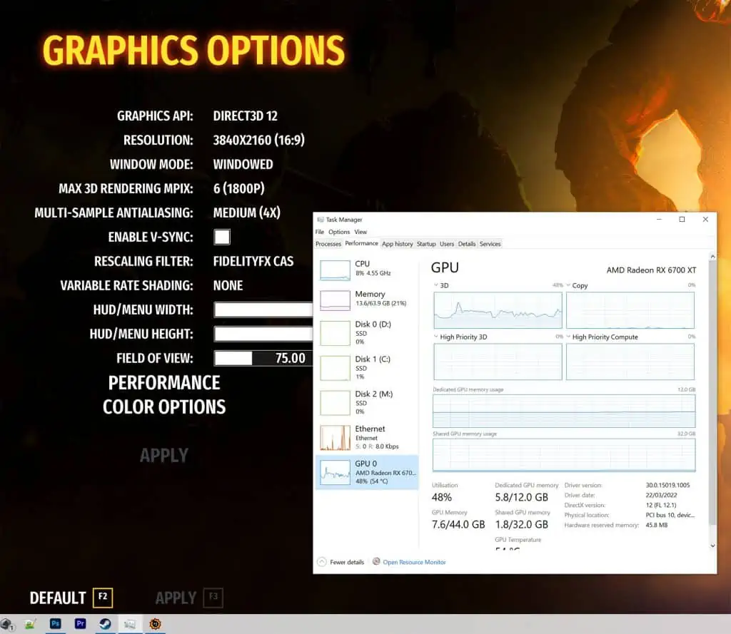 A look at the AMD GPU usage when Serious Sam 4 is launched