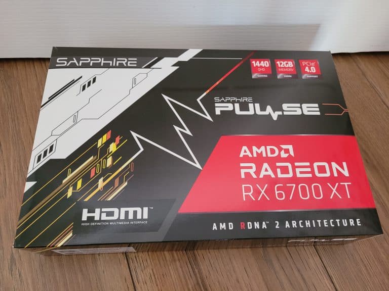 The box of a AMD Sapphire RX 6700XT Radeon graphics card GPU