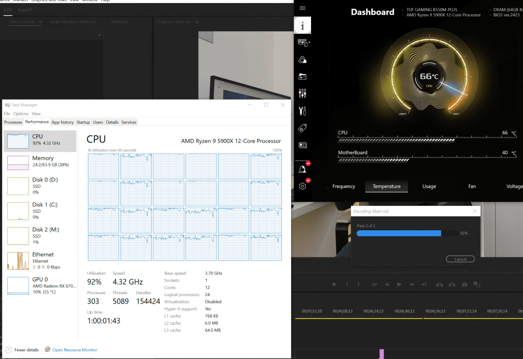 CPU memory and GPU usage when rendering a video