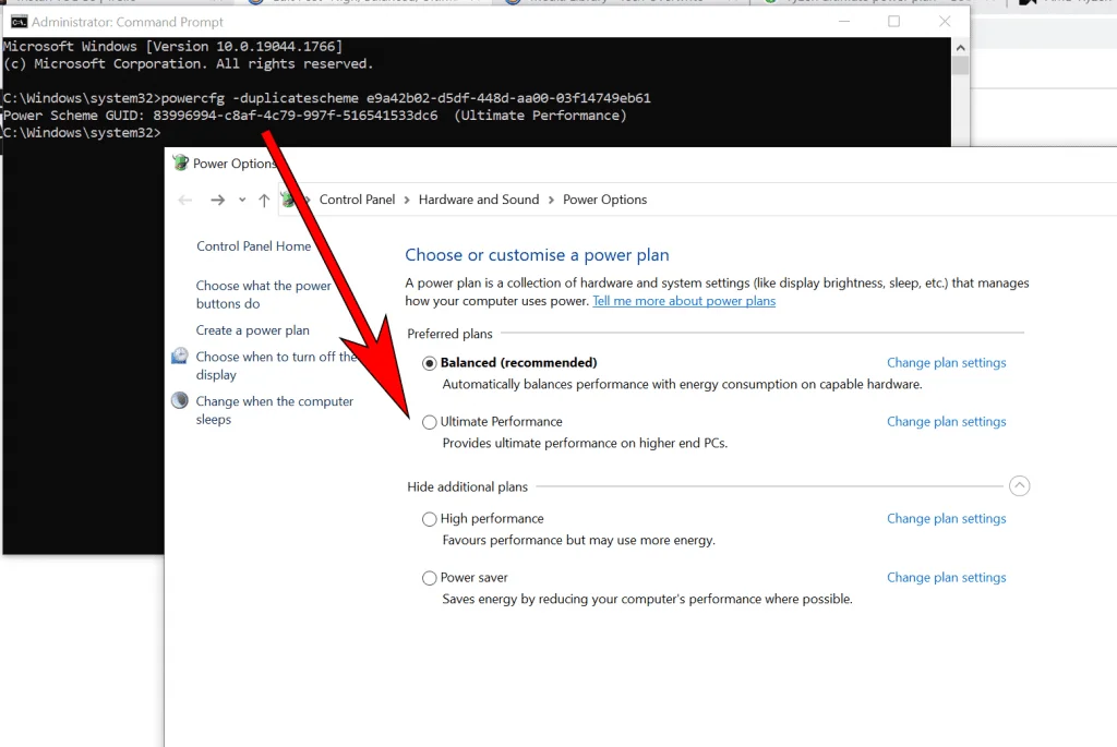 Enabling the Ultimate power plan via the Windows command prompt