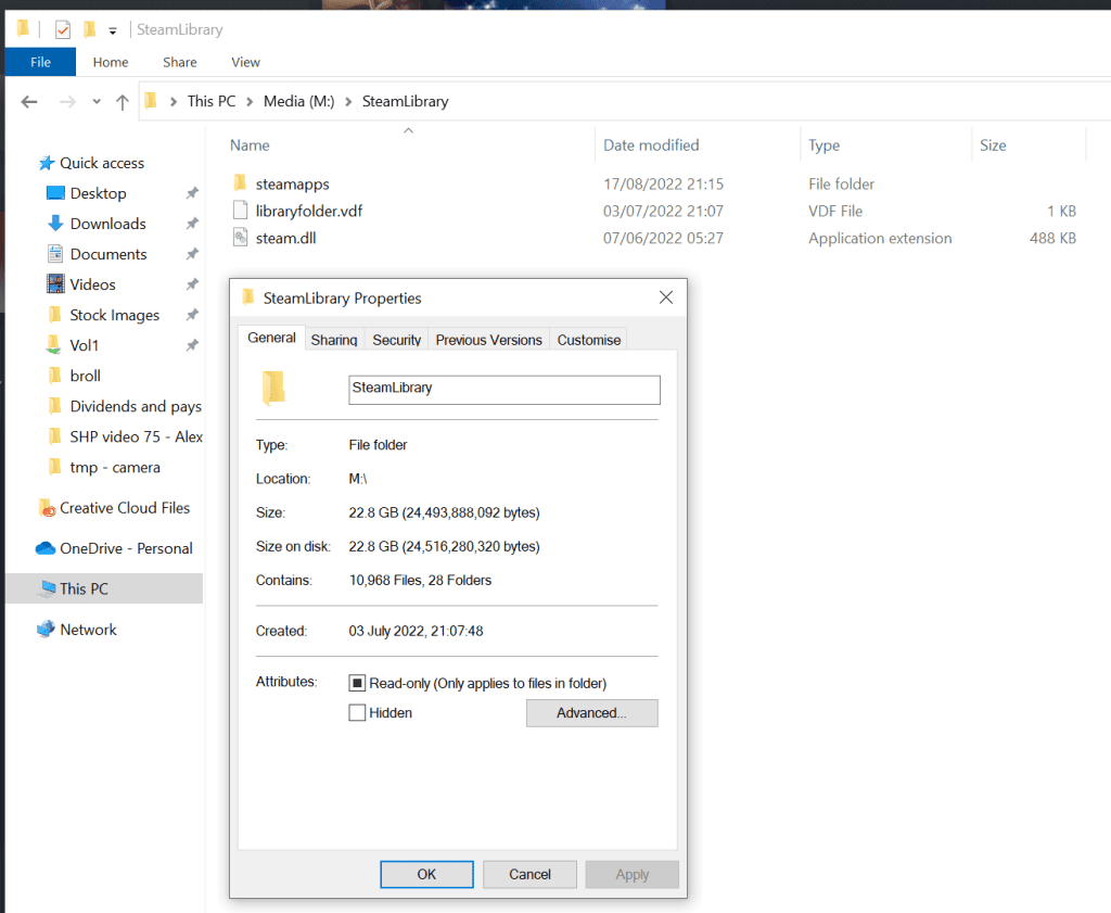 A SteamLibrary folder not in the C drive on Windows