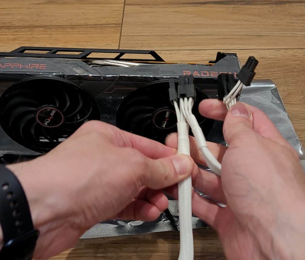 A pigtailed PCIe power cable from the PSU