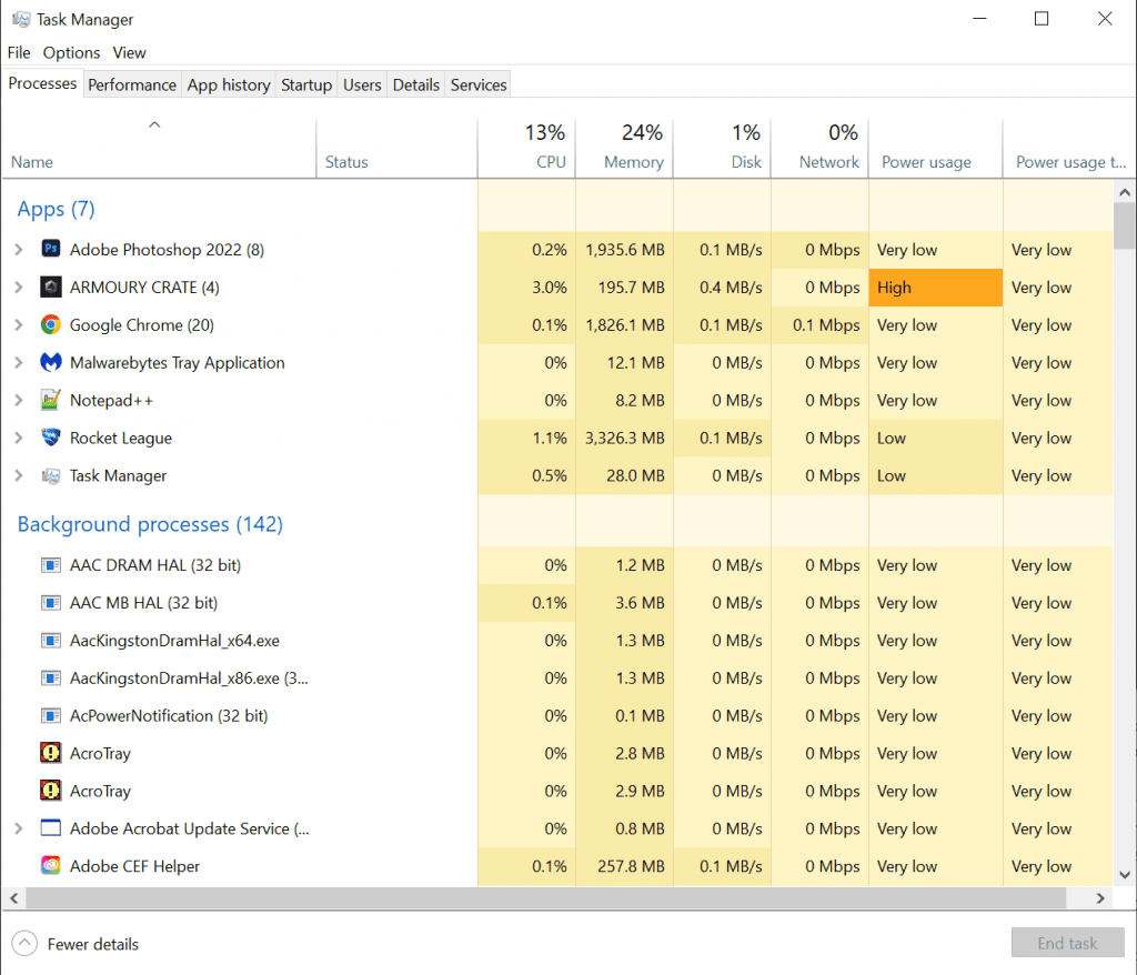 Seven active programs running on Windows