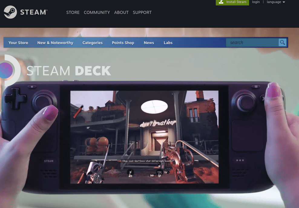 A screenshot from the Steam Deck homepage