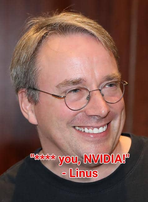 Linus portrait with a quote regarding his thoughts on NVIDIA