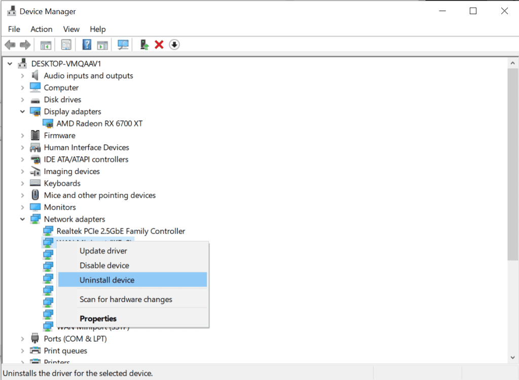 Uninstall a device from within Device Manager