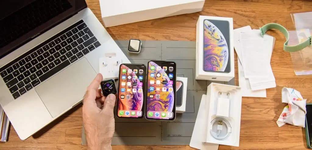 Various Apple devices including the iPhone X, iPhone X Max, Apple Watch Series 4 and MacBook Pro