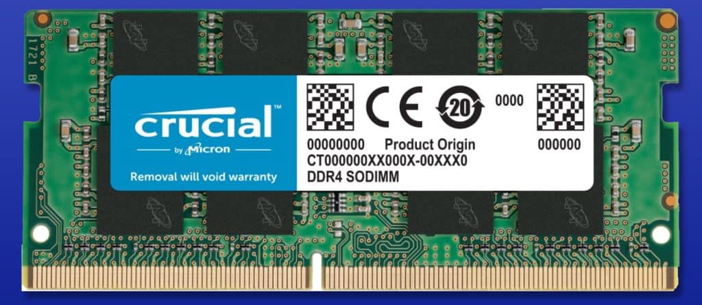 A Crucial DDR4 RAM stick that can be used in a Synology NAS