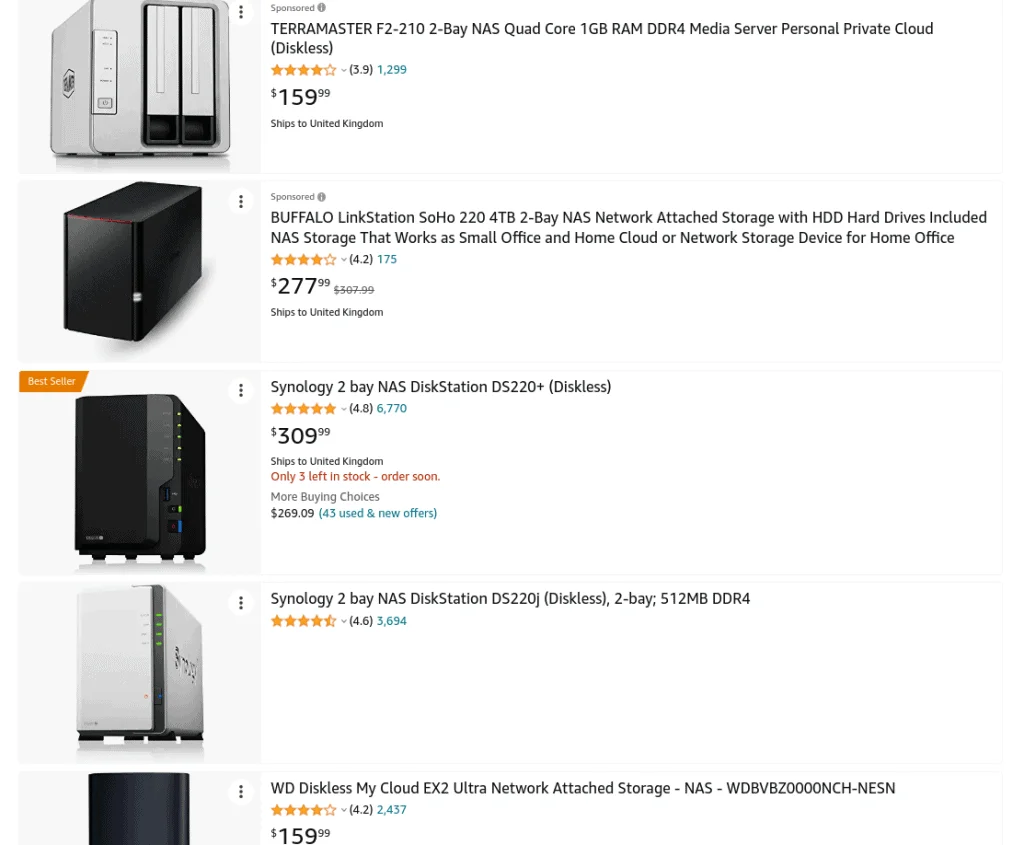 Amazon reviews of various 2 bay NAS drives