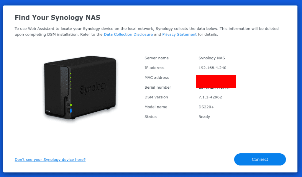 The finds.synology.com web service that shows my NAS local IP address