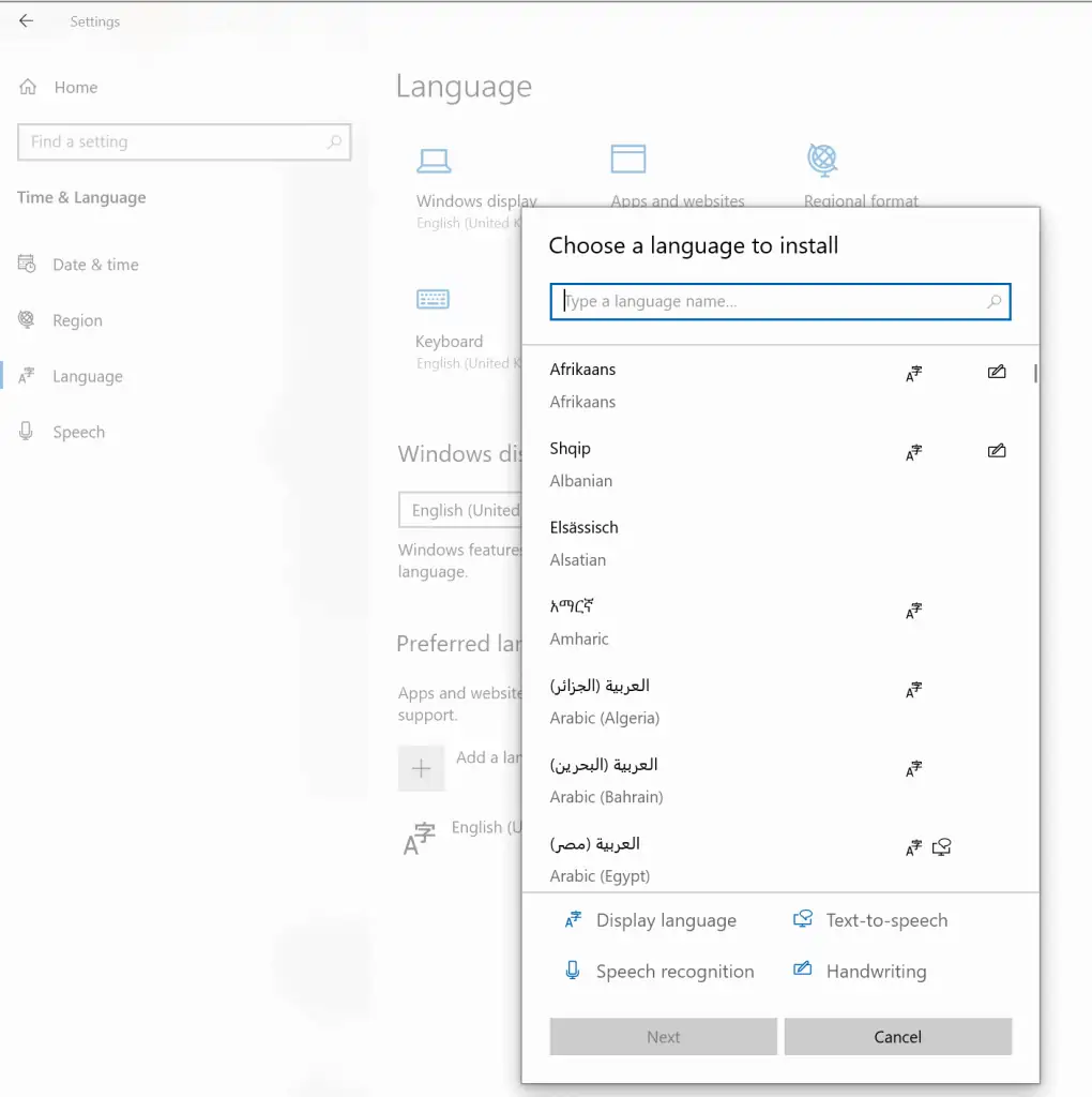 Adding a new language under Windows