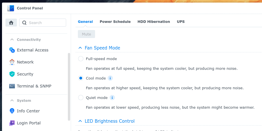 The fan speed options for your Synology NAS