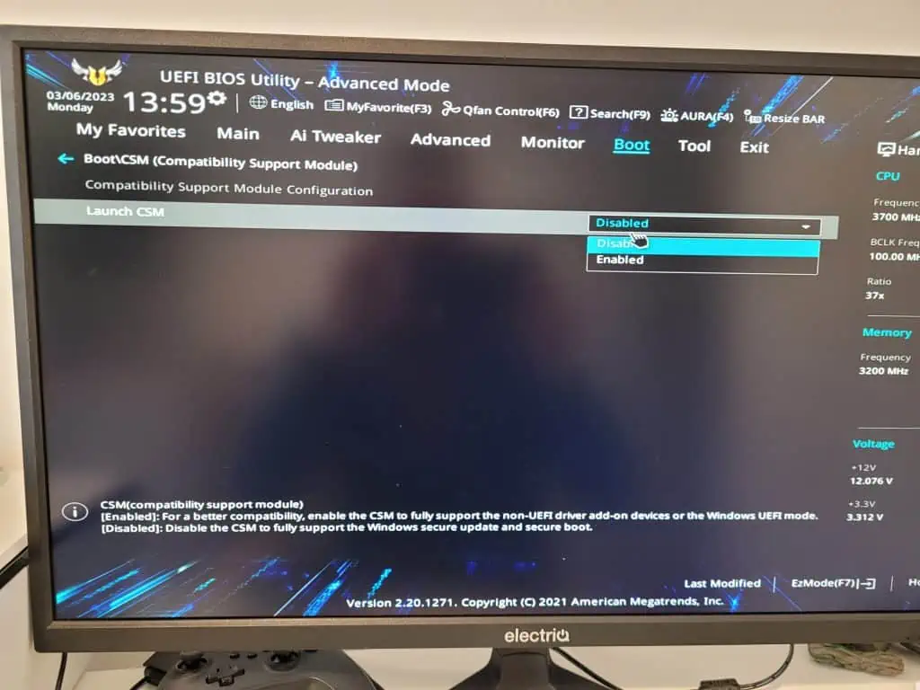 The Launch CSM option in my Asus BIOS