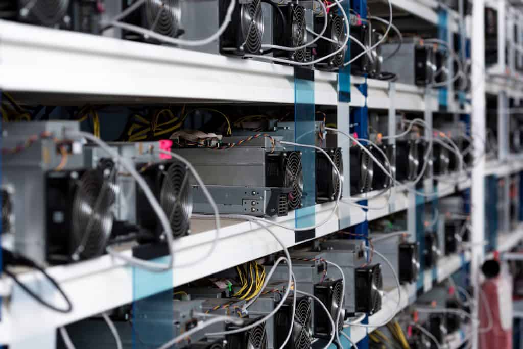 Close up shot of power supply units at ethereum mining farm