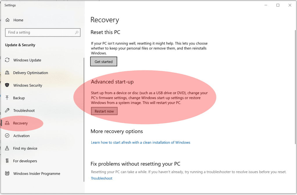 One way of entering into the Windows recovery environment