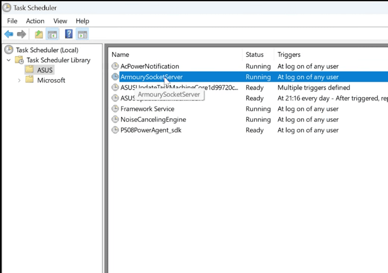 Finding ArmourySocketServer within Windows Task Scheduler