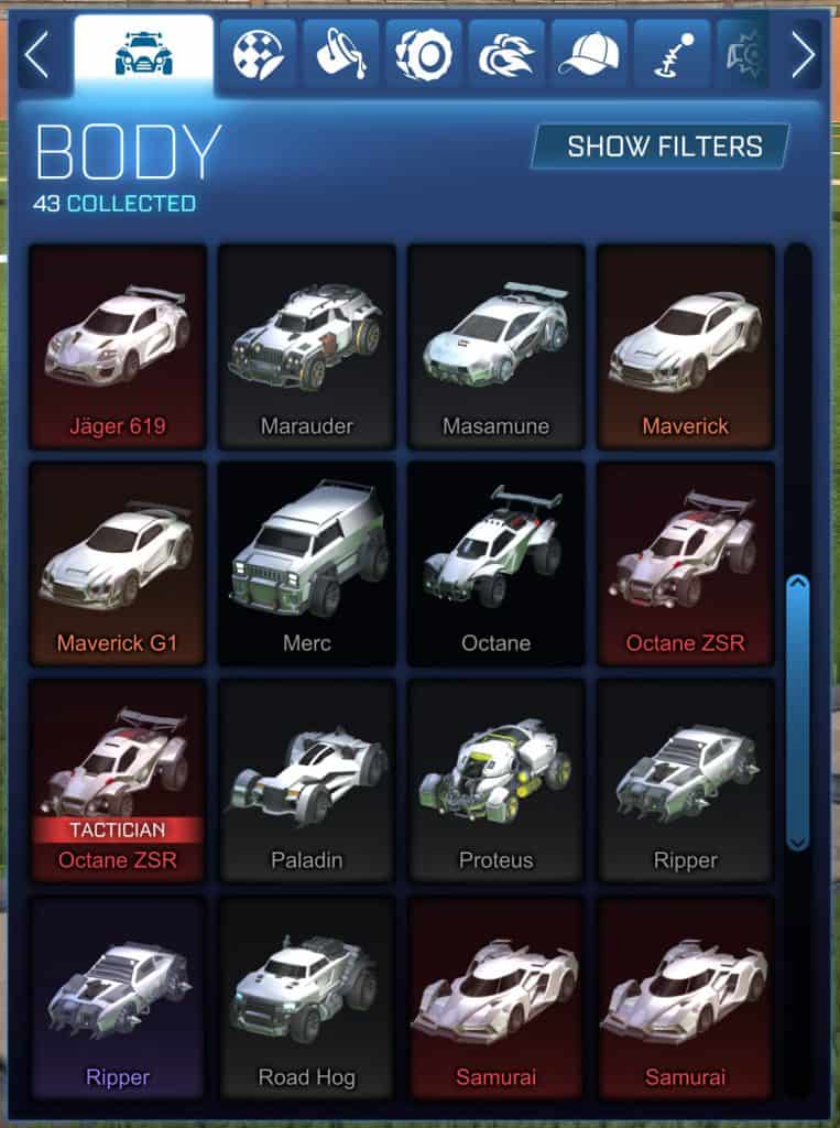 Various car bodies to choose from in Rocket League