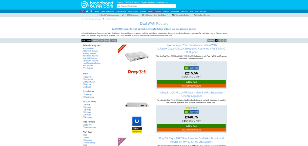 A few dual WAN routers listed on Broadband Buyer