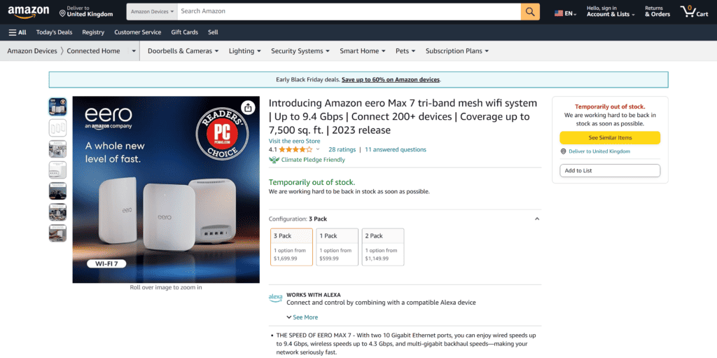 Amazon.com sales page for the Eero Max 7