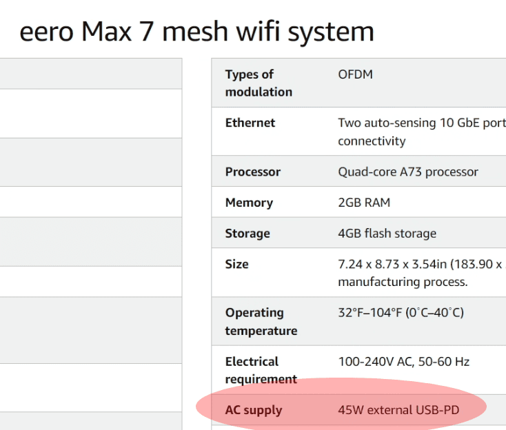 Limited AC power supply on the Eero Max 7