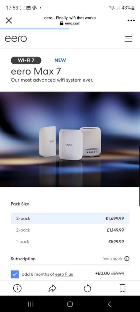 The UK pricing for the Eero Max 7