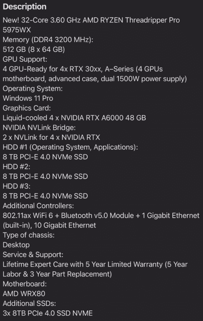 The full specs of this amazingly powerful PC build from Bizon