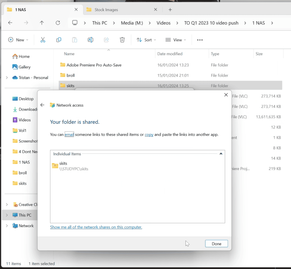 Creating a shared Windows folder