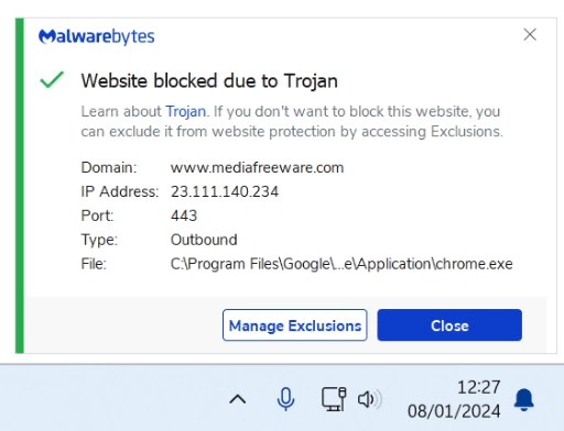 MalwareBytes warning me about a virus