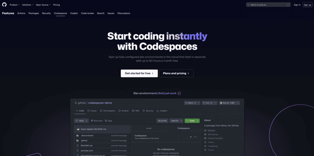 Screenshot of Github