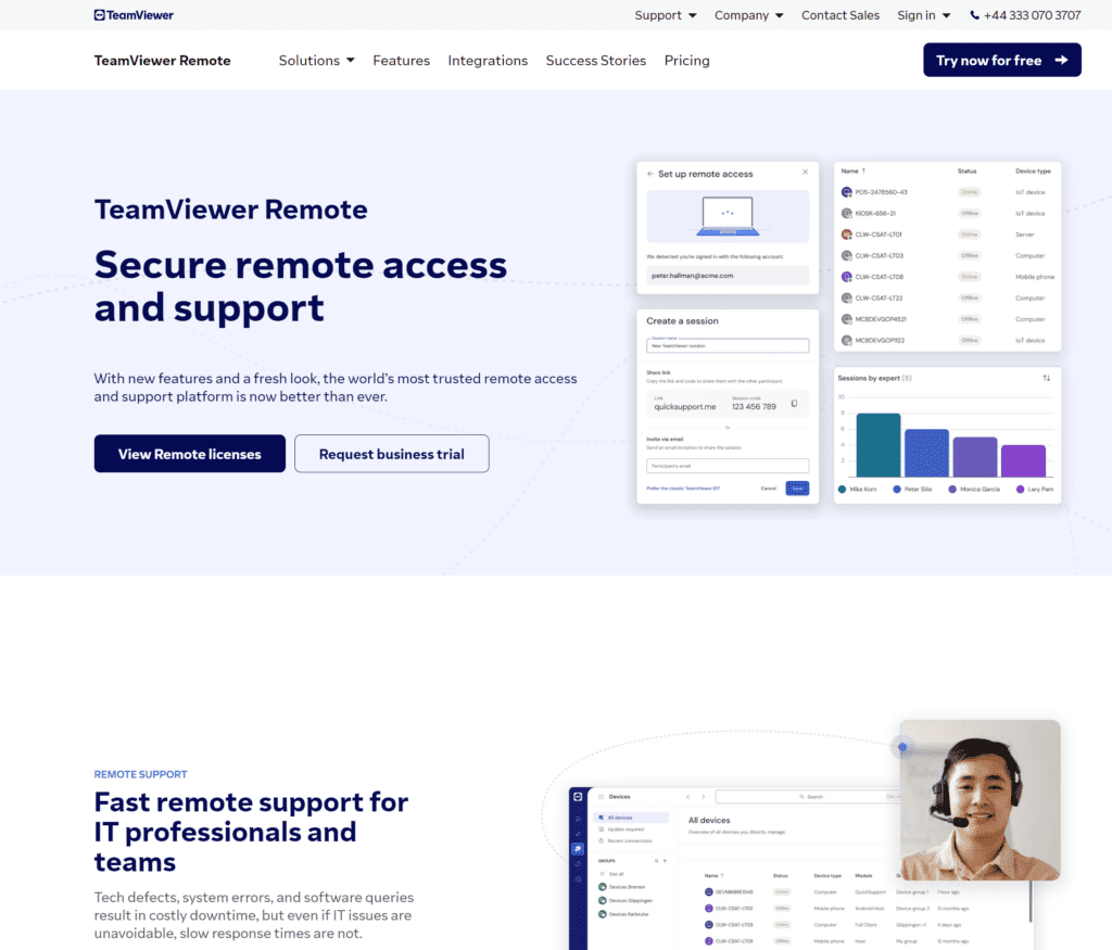 Screenshot of the Teamviewer homepage