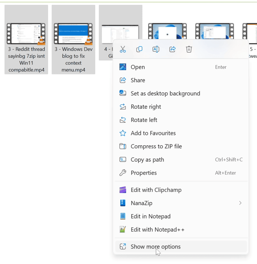 Show more options on the Windows 11 context menu