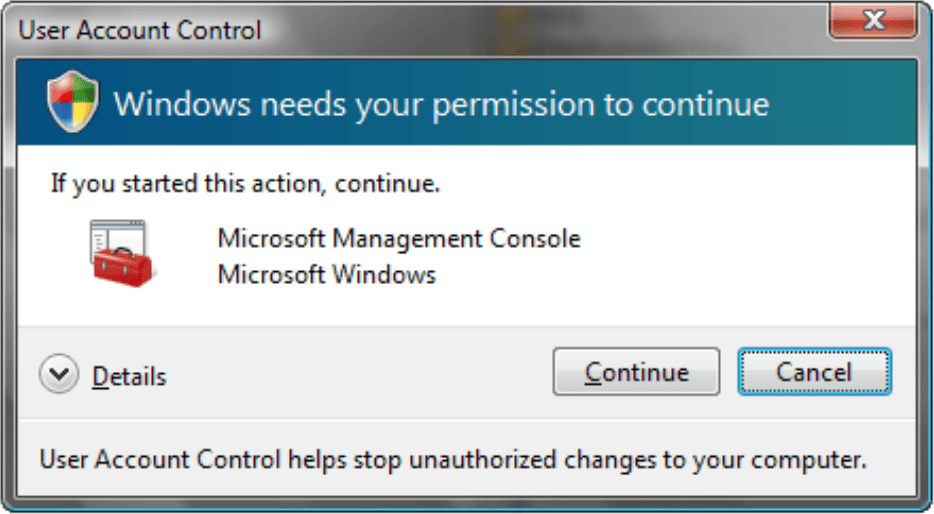 UAC prompt on Windows Vista