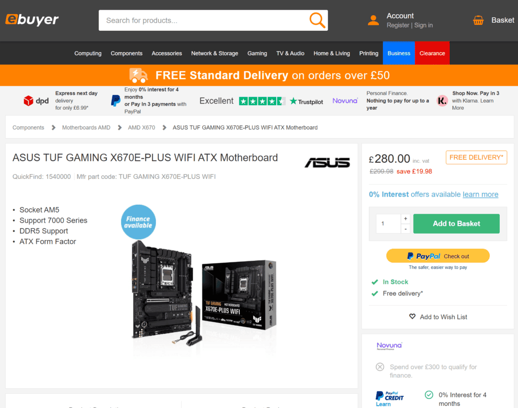 An X670 TUF Gaming motherboard