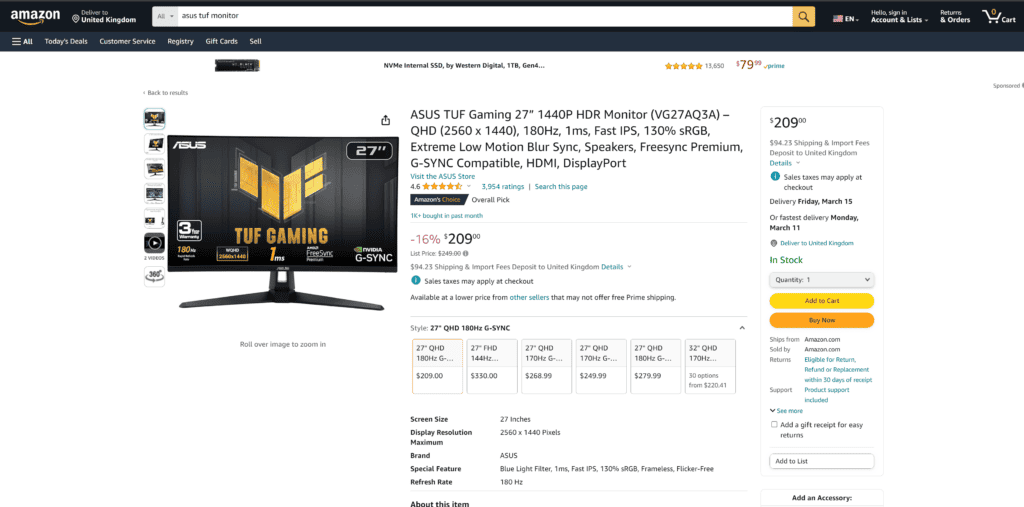 TUF monitors are more focussed on gaming