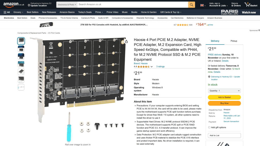 amazon nvme pcie card
